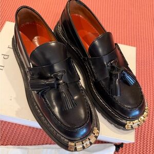 Sandro Black Loafers with Gold Detailing